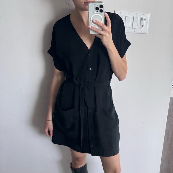 Frank and Oak Black Waist-tie Dress with Front Button Detail. Size XS. - Picture 5 of 5